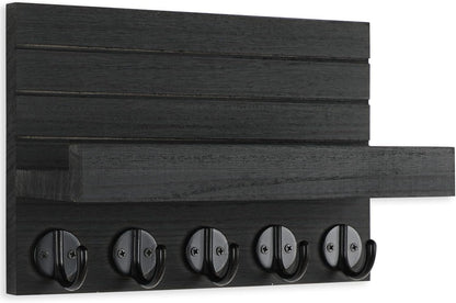 Lwenki Key Holder - Decorative Wall-Mounted Key and Mail Organizer with Shelf | Paulownia Wood (9.8”W x 6.7”H x 4.2”D)