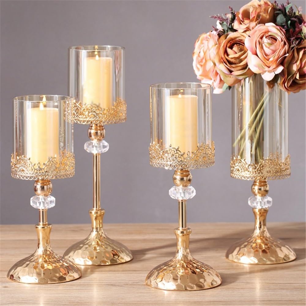 cfycfy987 Candelabra Luxury Golden Metal Glass Candlestick Home Dining Table Decoration Ornament Candle Holder Candle Sticks Holder(Small)
