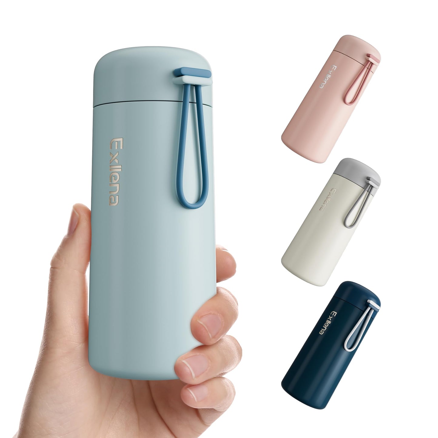 8 oz Water Bottles Made of 304 Stainless Steel, Small Water Bottles Double Wall Vacuum Insulation for Hot&Cold Drinks, Water Bottle Purse with Carry Handle - 100% Leakproof (Grayish Blue)