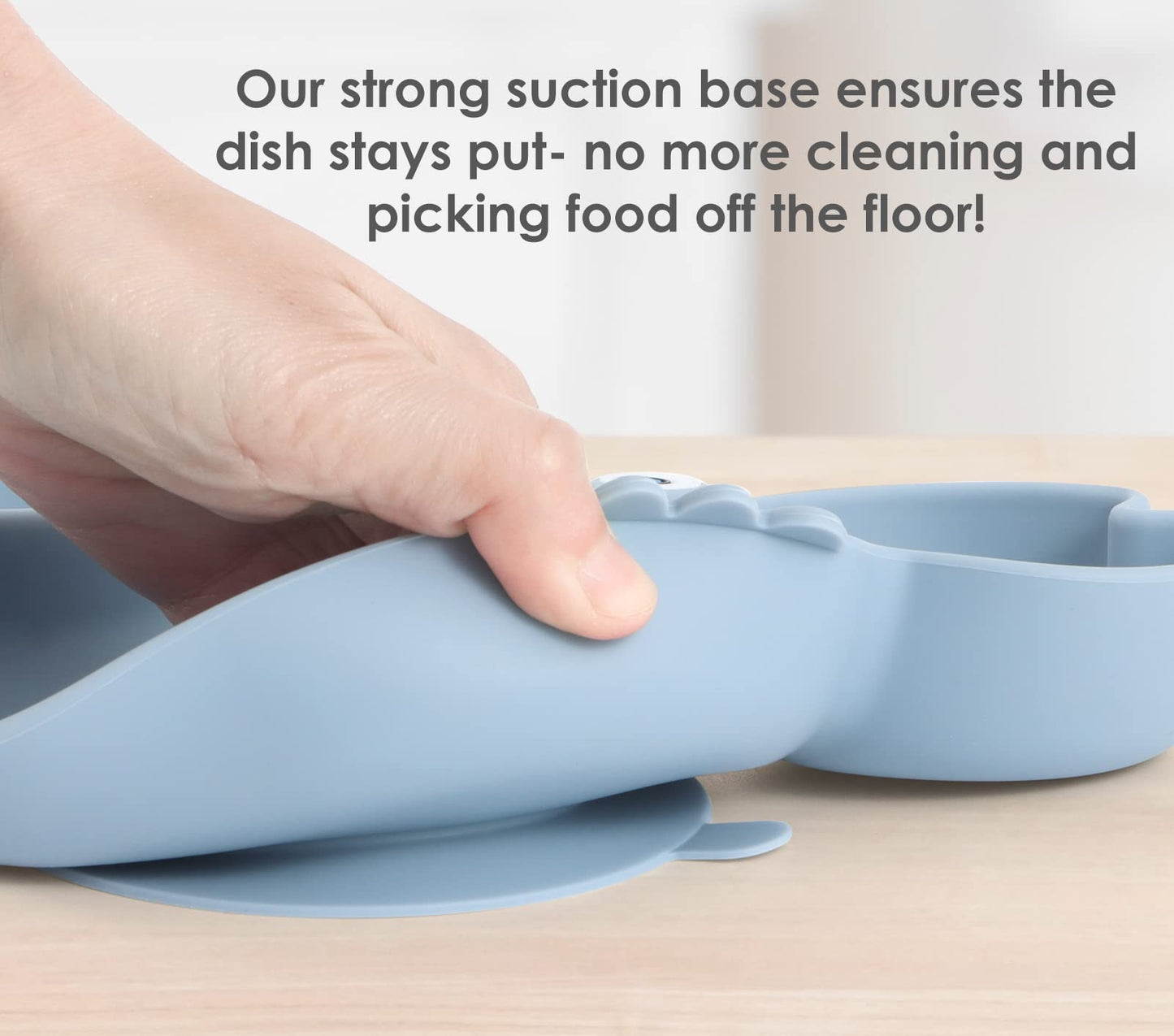 ROCCED Suction Plates for Baby, Silicone Plates with Suction Divided, Baby Spoon Fork Set for Toddler Baby Dishes Kids Utensils-Crab Dusty Blue