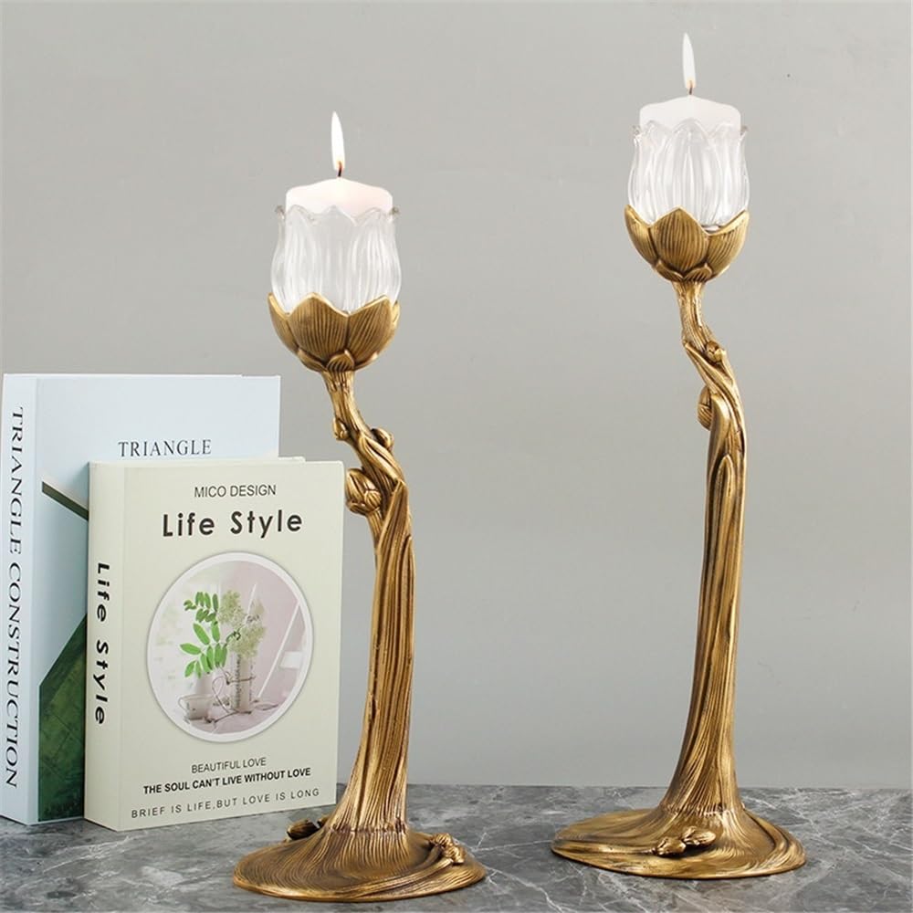 LIBANGRONG-888 Candle Sconces Brass Glass Candlestick High-end Ornaments Home Atmosphere Light Luxury Decorative Candle Holder Candle Stand/Display Candelabra(Large)