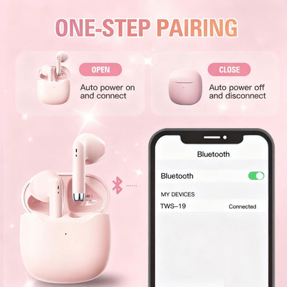 Pink True Wireless Earbuds Bluetooth 5.3 with Microphone for Working Out Noise Canceling Blue Tooth Ear Buds Deep Bass TWS Wireless Earphones with Charging Case in Ear Headphone for iPhone Android