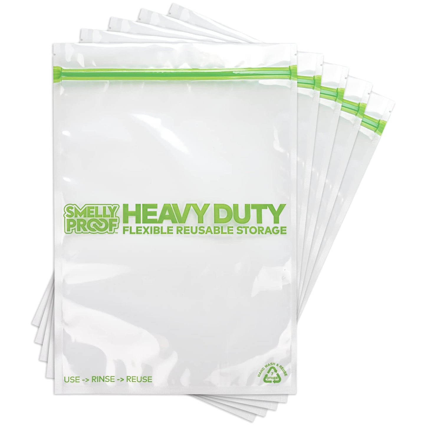 Smelly Proof REUSABLE STORAGE BAGS, Extra Large HEAVY DUTY 5-mils US-Made, BPA FREE, NO PEVA, Dishwasher-Safe Reusable Freezer Bags Triple Zip CLEAR FLAT XL 2-Gallon 12" x 16" - 5pk