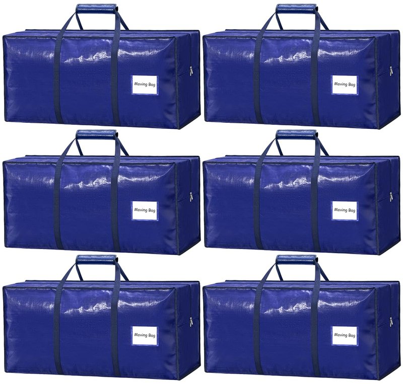 6 Pack Large Moving Bags Heavy Duty – Reusable Storage Bags with Zippers & Handles | Extra-Large Packing Bags for Moving Boxes, Clothes, Bedding, Holiday Décor & Home Storage