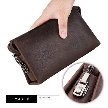 Leather Men Clutch Purse Bag, Mens Business Code Lock Wallet Anti Theft Clutch Purse Phone Holder Handbag Travel Bag