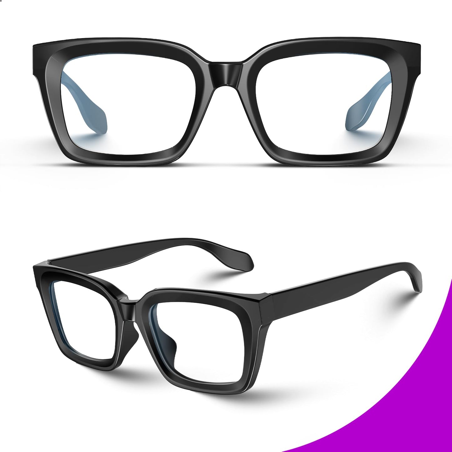 VISOONE 2 Pack Spring Hinge Blue Light Blocking Glasses Square with Anti Computer Glare for Gaming Women