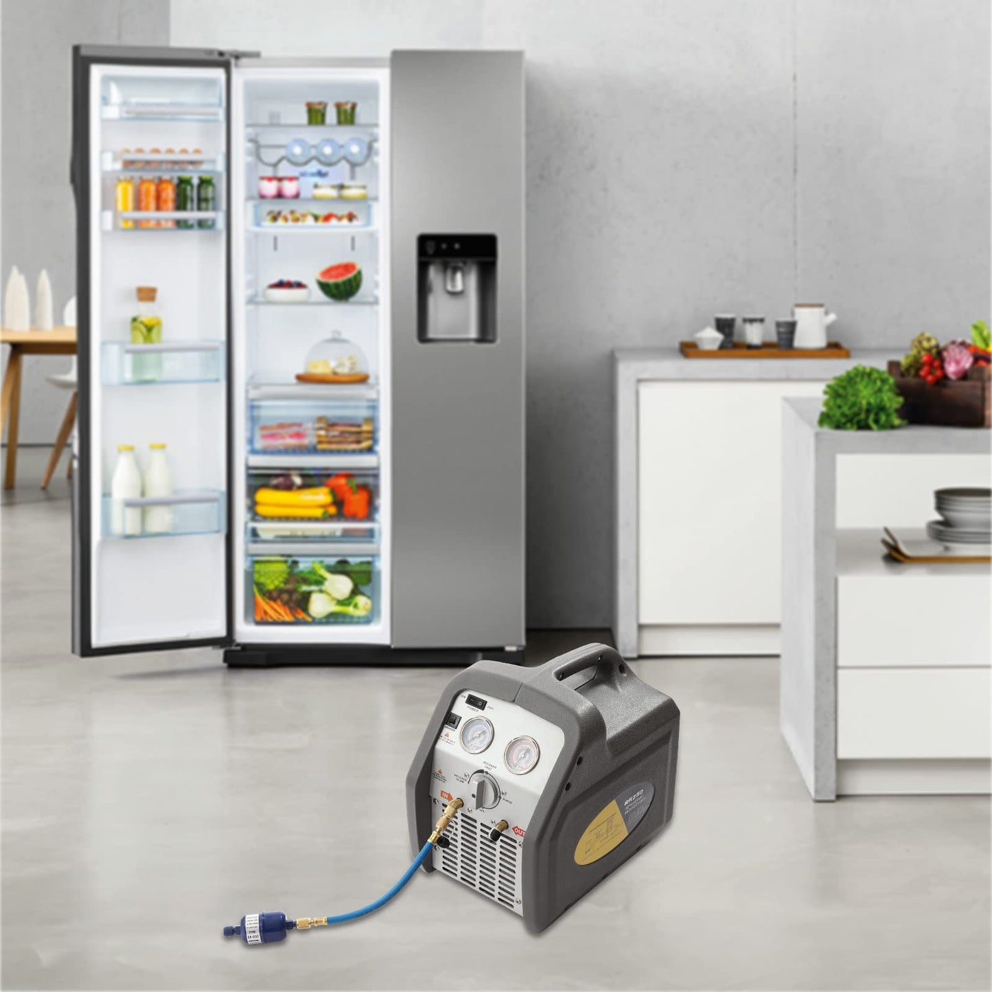 Refrigerant Recovery Machine, 3/4 HP Air Conditioning Refrigerant Recovery Unit, HVAC, 558 psi Protection, 110V 60Hz, Air Conditioning Repair Tool (Gray)