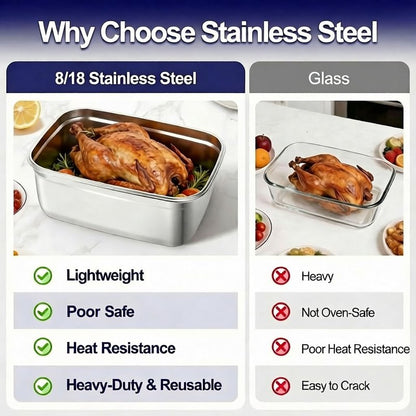 QCQHDU Stainless Steel Food Storage Containers, 7500 ML/ 254 oz / 32 Cup Large Food Storage Meal Prep Containers with Airtight Lids for Roasting Turkey, Chicken, Baking Casserole, Fruits, Party