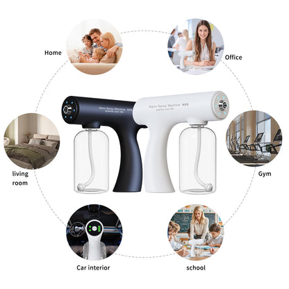 ULV Electrostatic Nano Mist Sprayer with Blue Light, 350ml Cordless Handheld for Home Car Office Salon Multi-Surface Cleaning (N9S White)