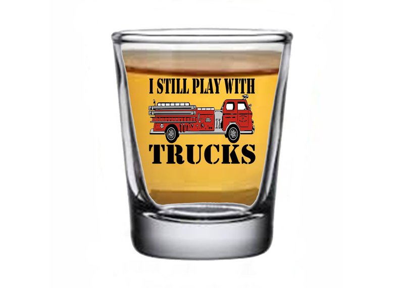 Rogue River Tactical Funny Firefighter Shot Glass Gift for Firefighters - Play With Fire Trucks