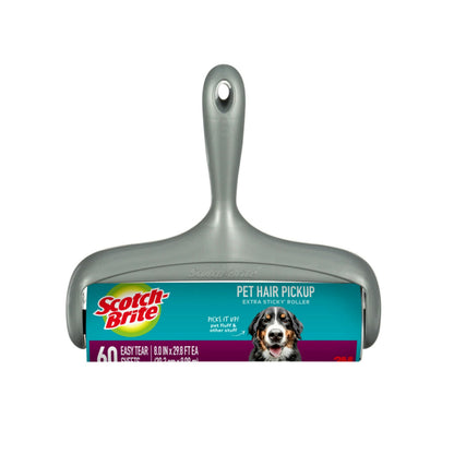 Scotch-Brite Pet Extra Sticky Large Surface Roller, Designed for Pet Hair, 60 Sheets