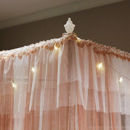 Joyreap Luxury 4 Corners Post Canopy Bed Curtains - Coral & White Cozy Drape Netting - Cute Princess Style Bedroom Decoration Accessories(Reddish Brown,86" W x 78" L, King)