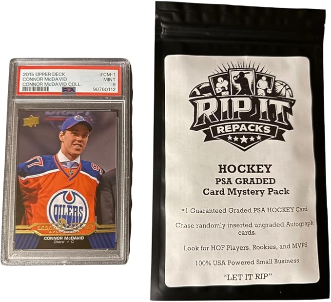 RIP IT REPACKS Hockey Trading Card Pack 1 PSA Graded Card Featuring Hall of Fame Players Rookies MVPs Random Autograph Chase Cards