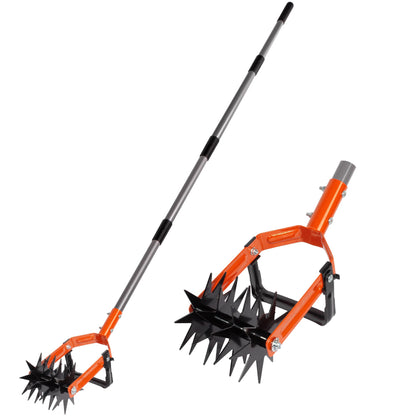 Walensee Rotary Cultivator Garden Tool, Adjustable Long Handle Hand Tiller with Star-Shaped Rolling Tines, 2-in-1 Weeder & Soil Aerator for Lawn Care, Reseeding Grass, Soil Mixing, Manual Yard Tiller