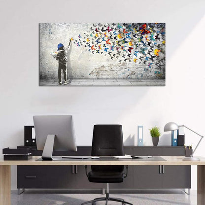 Home Decor Graffiti Canvas Wall Art for Living Room Boy Painting Butterflies Pictures Modern Street Graffiti Artwork Prints, Framed 48" x 24"