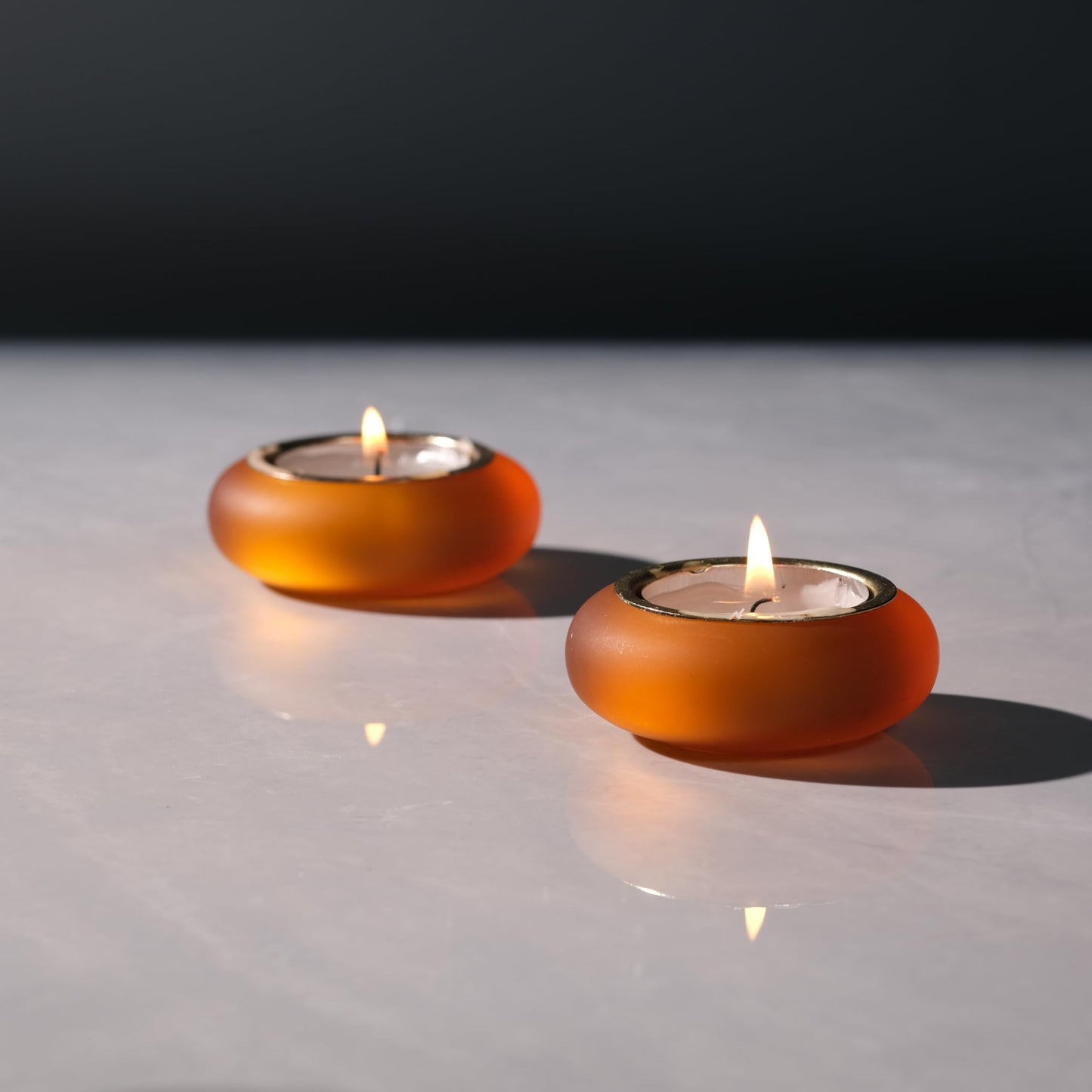 ICNBUYS Handmade Decorative Pebble Tealight Candle Holders Set of 2 - Handcrafted Home Decor Accent for Calming Earthy Aesthetic Orange Matte Finish Resin Diameter 2.6 inches