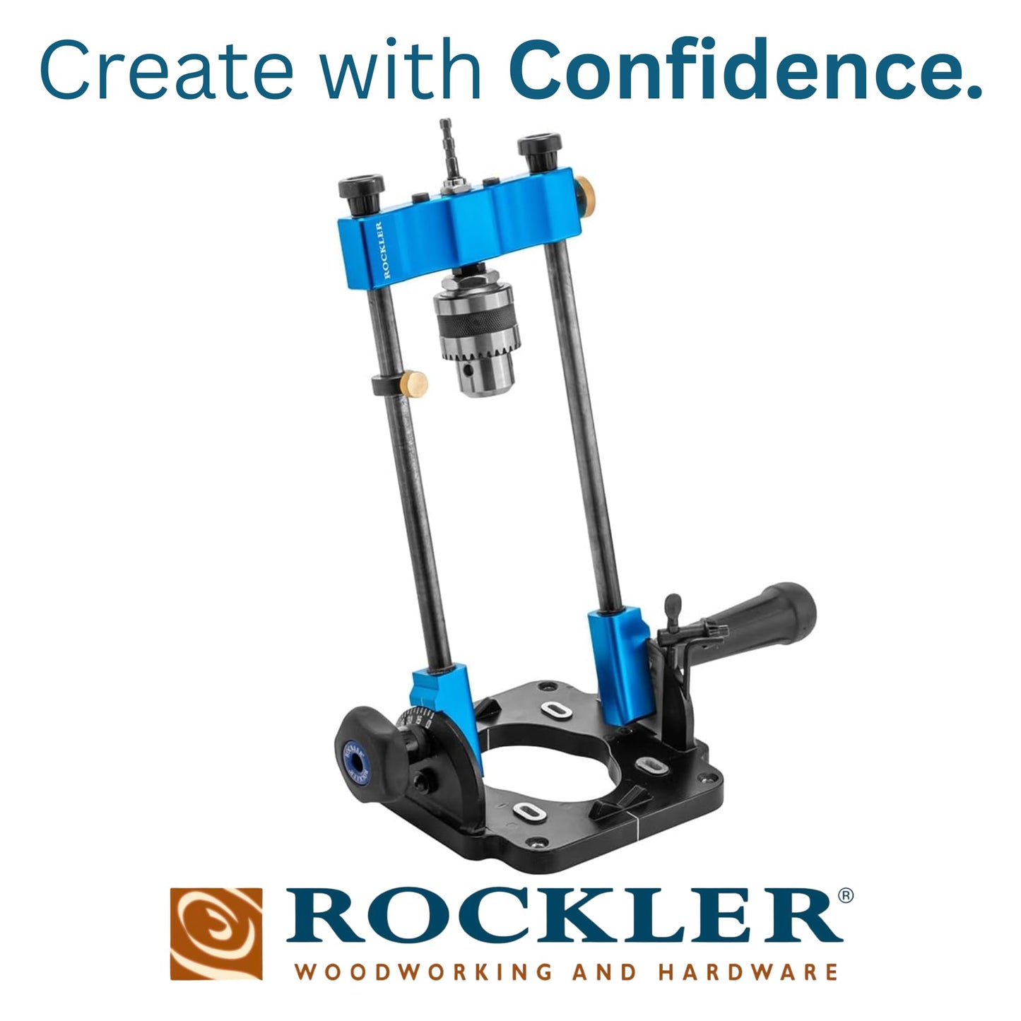 Rockler Drill Guide | Portable Drill Press Adapter for Hand Drill - 0 to 60 Angle w/Protractor & Chuck Key for straight holes - Rockler Woodworking