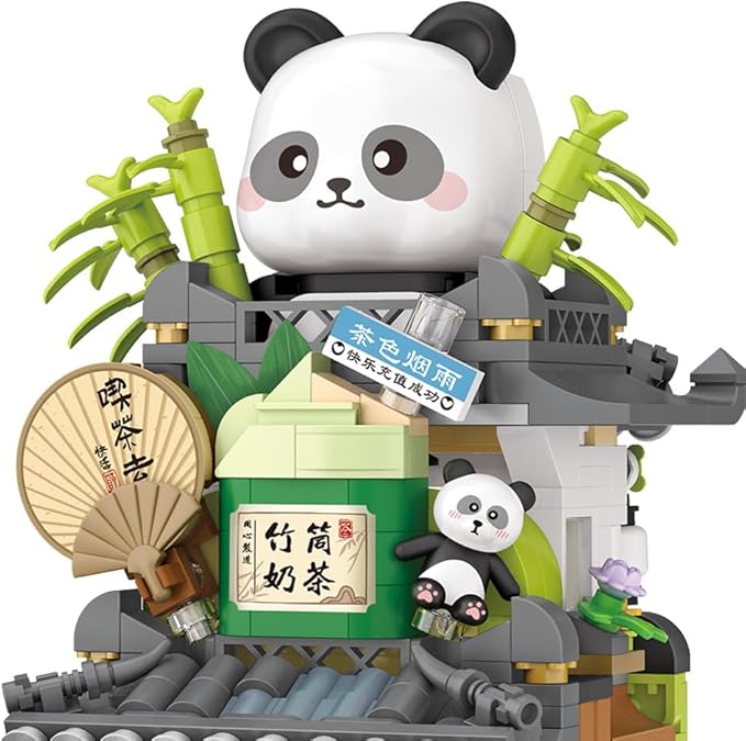 MindBox City Tea House Building Blocks Set Openable Panda Construction Tea Shop Building Toys for Boys Girls Age 8+ 860pcs Mini Bricks