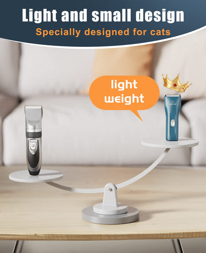 oneisall Pet Clipper for Cat Matted Hair, Pet Shaver for Cats Quiet Pet Clippers Waterproof Cordless Cat Clippers for Matted Hair Long Hair with Storage Bag (Green)