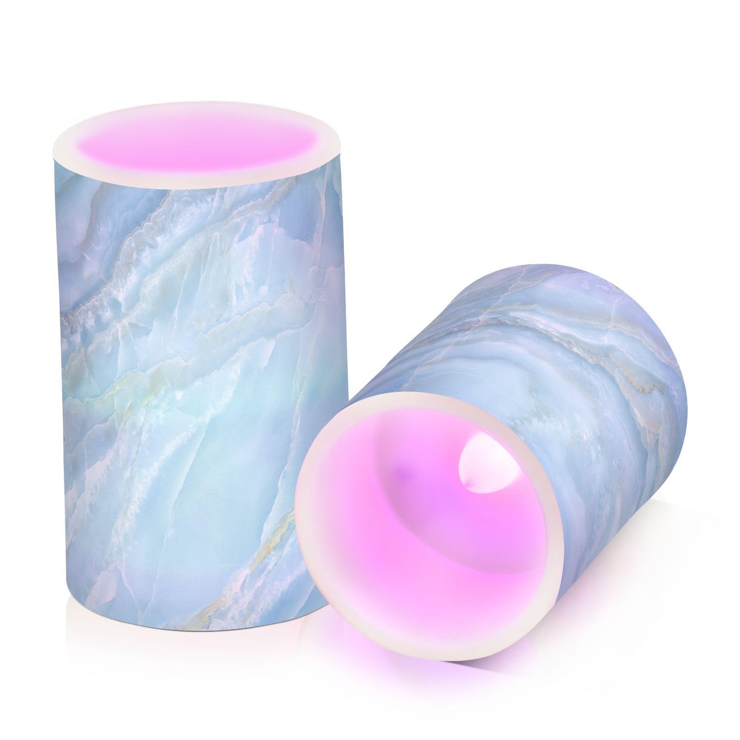 Eionryn Aqua Marble Texture Flameless Candles Nature Stone Blue Veins Battery Operated LED Candles with Remote Timer Electric Candles for Home Party Decor 2pcs