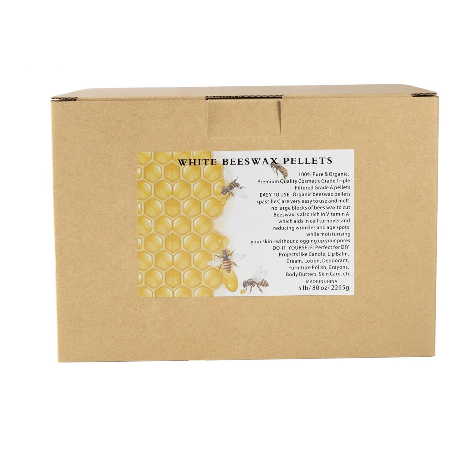Grcdoyvl Natural White Beeswax Granules (5-Pound) | Unrefined Pure Material for DIY Projects | Candle Making, Skin Care, Lip Balm, Soap Base | Organic Beeswax Pellets