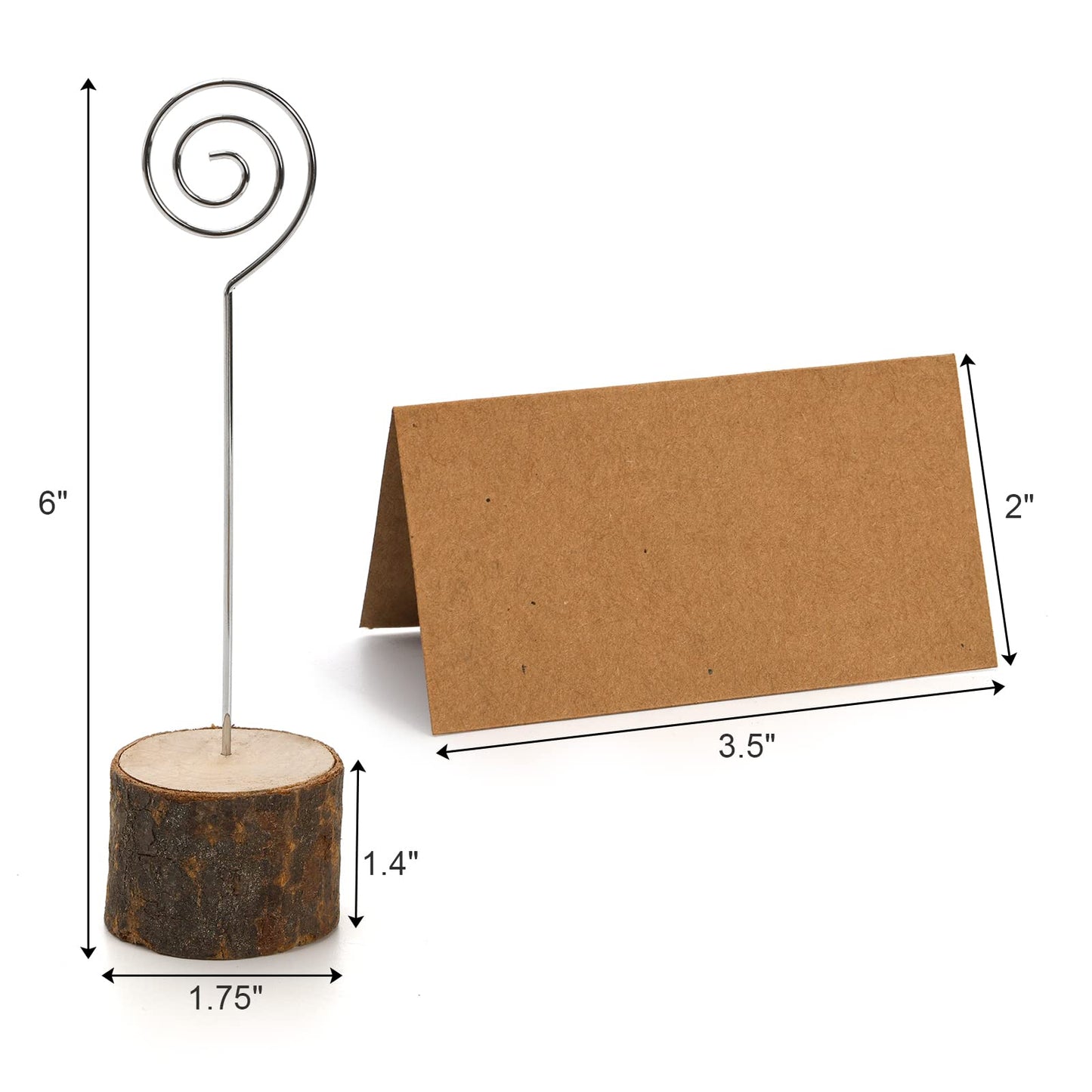 Tosnail 50 Pack Wooden Place Card Holders with 50 Kraft Paper Cards, Rustic Wood Table Number Stands Photo Holder - Spiral Wire