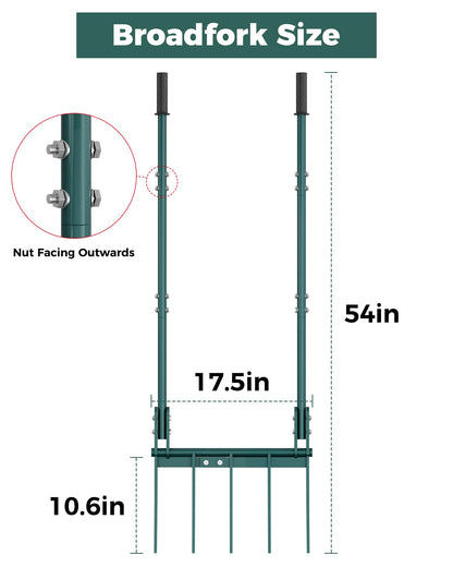 Forvenora Heavy Duty Broadfork Garden Tool, 5-Tine Manual Soil Tiller for Deep Digging & Turning Soil, 54" Long Broad Fork for Farm and Home Garden