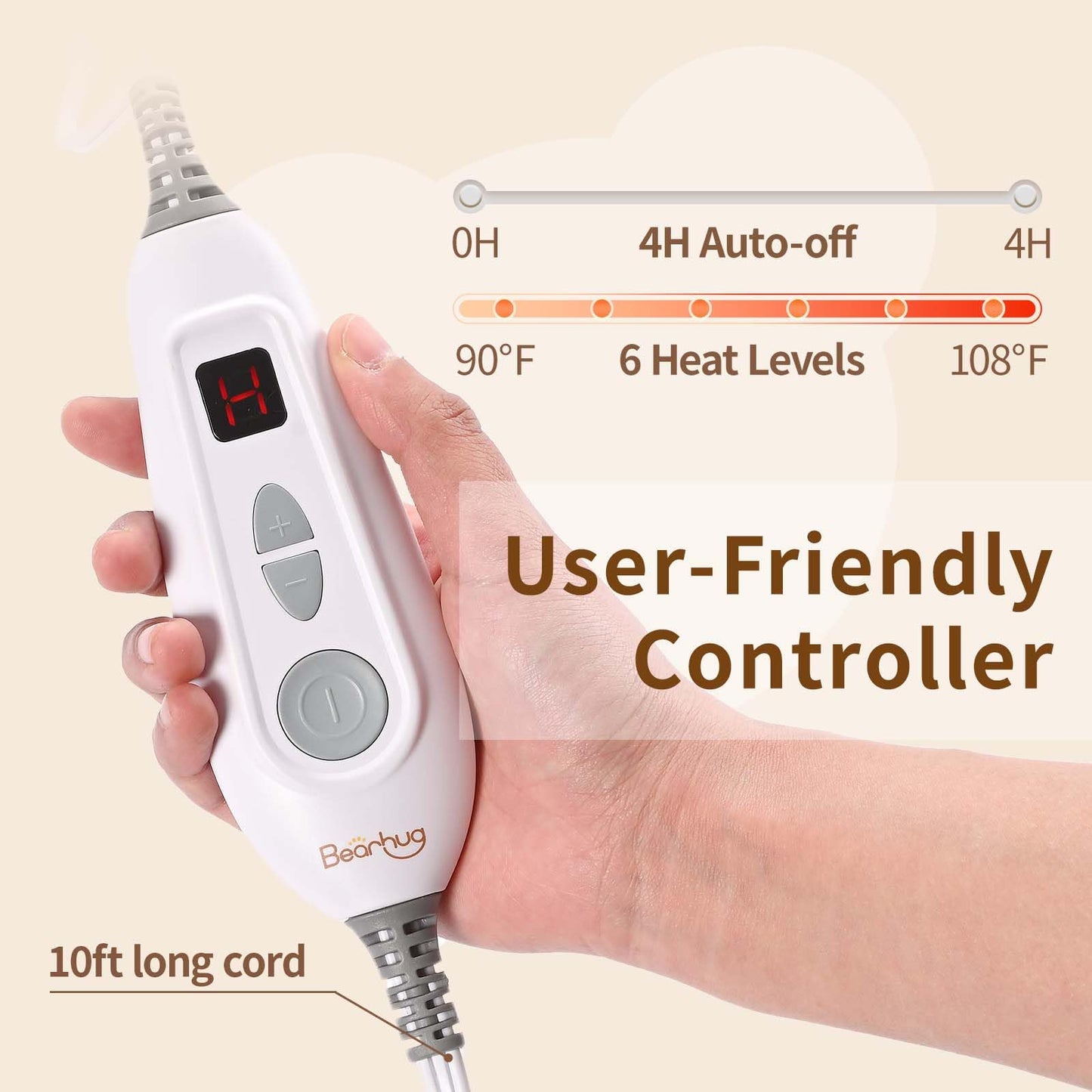 Bearhug Electric Blanket King Size 100" x 90", Dual Controller Heated Blanket, White Flower Patterns Faux Fur & Warm Sherpa, 10-Heat Levels & 1-12H Auto Off,ETL, Machine Washable