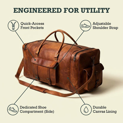 Leather Duffle Bag for Men Luggage Handmade Travel Bag Carry On Luggage Weekender Bags Overnight Gym Sports Cabin Holdall Bag For Airplanes Men And Women (34 Inch Brown)