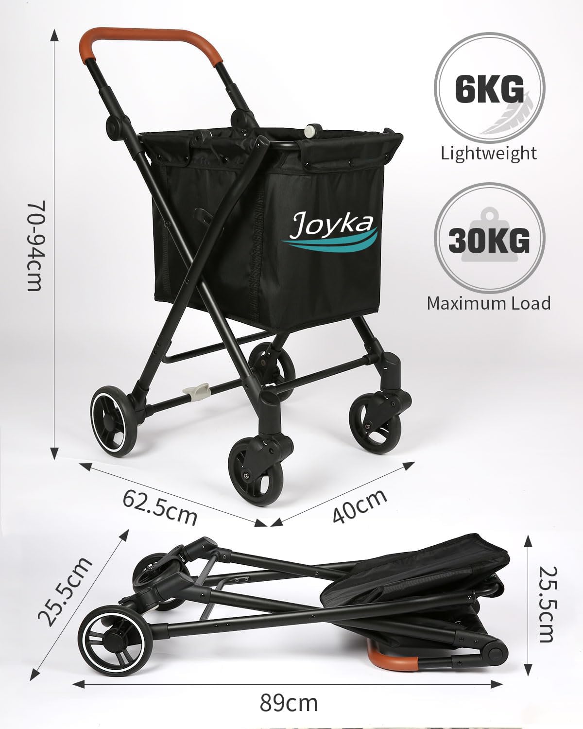 Foldable Cart 55 Liters Utility Cart ，Shopping Trolleys ，Height Adjustable Slider for Office Shopping ， Groceries， Laundry