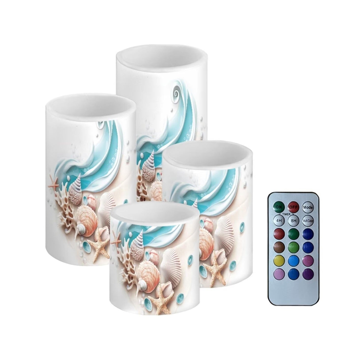 Merkmak Coastal Wave Shell Flameless Candles with Remote Battery Operated Candles with Timer Waterproof Flameless Pillar Tea Lights for Patio Porch Coastal Home Decorations