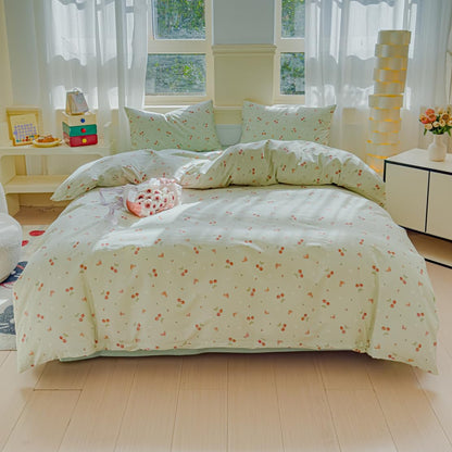 LIWHENHAO Blueberry Duvet Cover Set Twin 100% Cotton Bedding Blue Cherry Jam Purple Fruit on White 1 Cute Kawaii Floral Comforter Cover Zipper Closure 2 Pillowcases for Kids Girls Boys