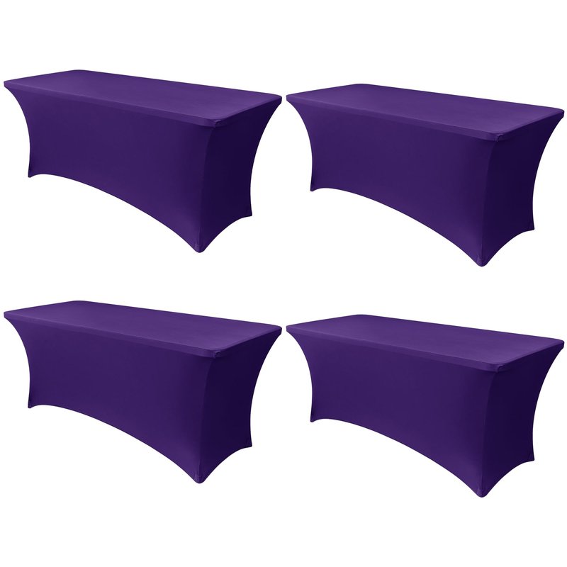 Obstal 6ft Stretch Spandex Table Cover - 4 Pack Universal Rectangular Fitted Tablecloth Protector for Wedding, Banquet and Party (Dark Purple, 72L x 30W x 30H Inches)