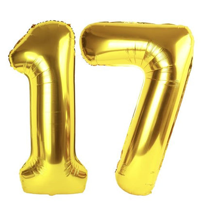 Gold Number 17 Balloon 40 inch, 17 Number Balloons, 17th Gold Birthday Decorations, 17 Year Old Girls Boys Golden Party Supplies