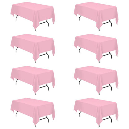 BRILLMAX 8 Pack Pink Tablecloths 60 x 102 Inch for 6ft Rectangle Tables - 150 GSM Polyester Fabric, 15" Standard Drop, Water, Stain & Wrinkle Resistant Cloth Cover for Wedding Banquet Dining Buffet