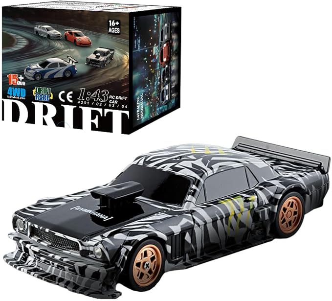 RC Drift Car 1/43 Full Proportional RC Electric Mini Racing Drift Car Model with Lights Kit RC Model Cars Gifts for Adults (RTR Version) (Gyroscope RTR Version Black and White)