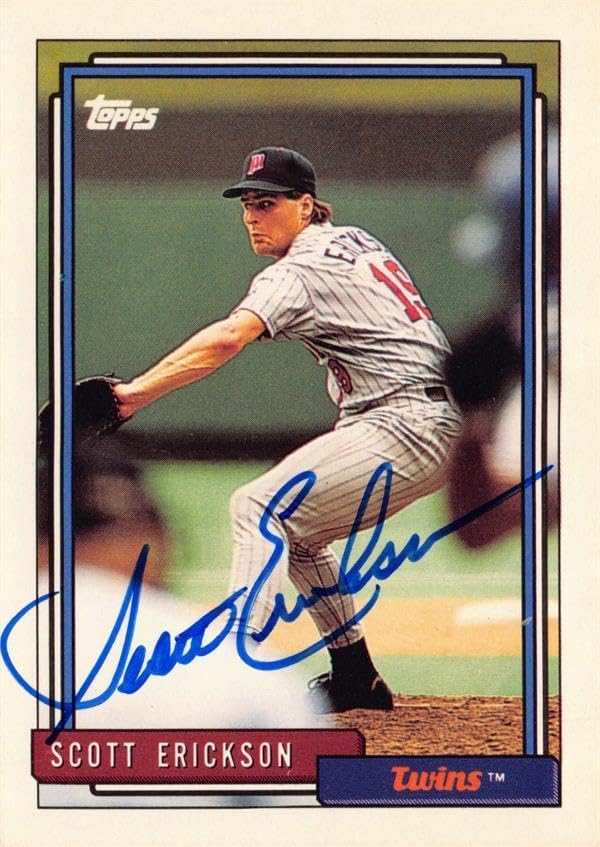 Sports Memorabilia Autograph Warehouse 245260 Scott Erickson Autographed Baseball Card - Minnesota Twins 1992 Topps - No. 605