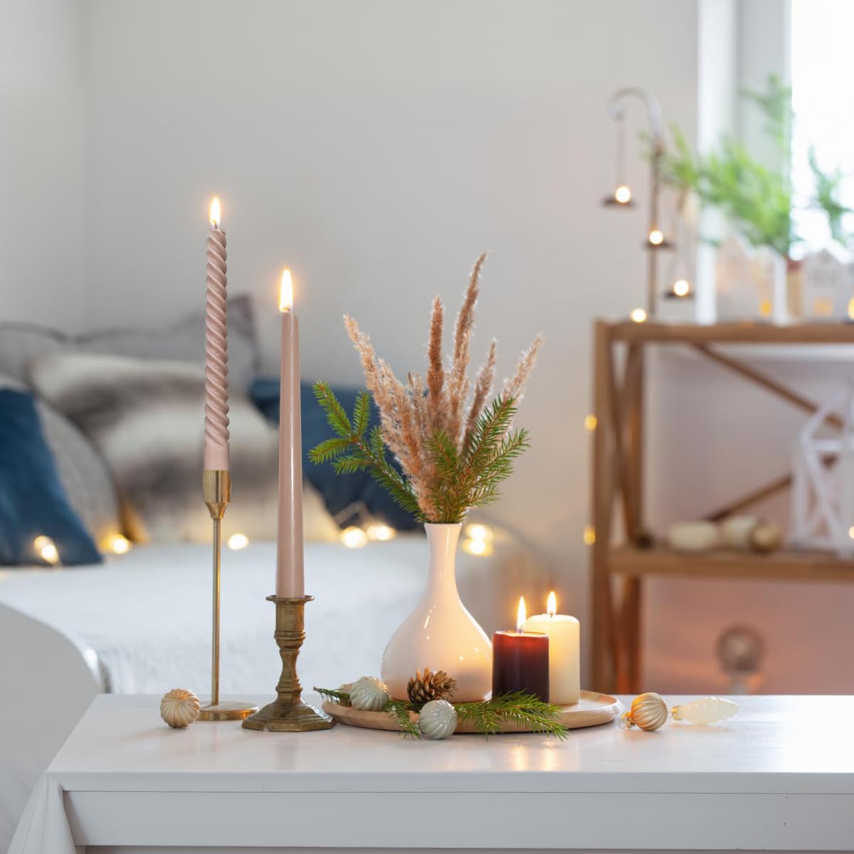 6 Pack Light-Mocha Taper Candles and 6 Pack Spiral Candles Set – 10 Inch Elegant Dripless Candlesticks for Weddings Dinners, Parties and Home Décor