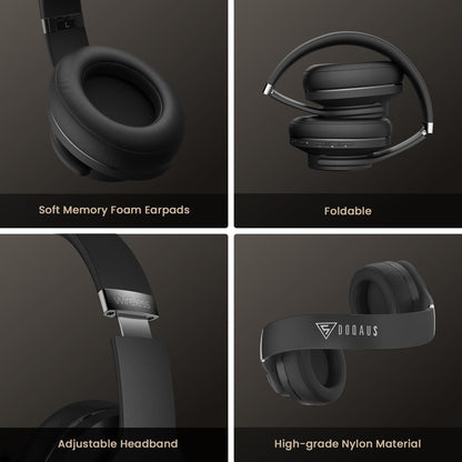 DOQAUS Bluetooth Headphones Over Ear, 90H Playtime Wireless Headphones with App Control, 9 EQ, Deep Bass, HiFi Stereo Sound, Headset for Travel Commute Gym and Study, Foldable Memory Foam