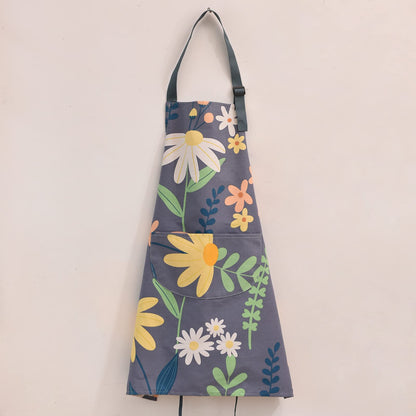 ARBINSON 2 Pack Floral Apron for Women with Pockets, Adjustable Cotton Chef Aprons for Kitchen, Cooking, BBQ & Grill (Green/Leaves)