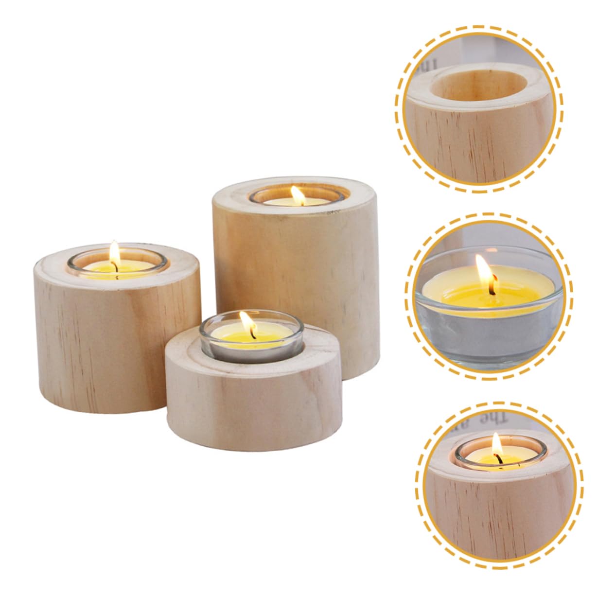 STOBAZA 3pcs Wooden Candle Holder Set Rustic Style Table Candlestick Holders for Dinner Romantic Decor for Weddings Anniversaries Valentine Day and Home Use