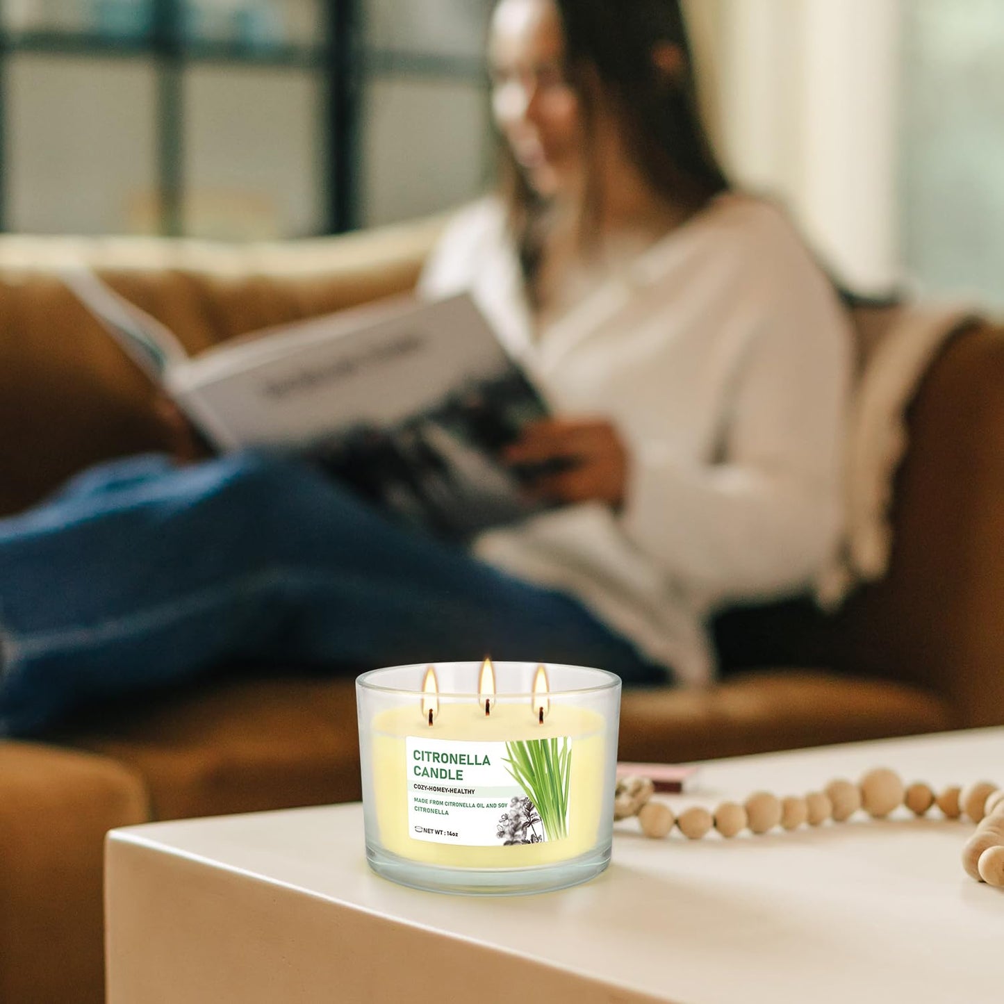 Citronella Candle Outdoor 2-Pack - 14oz Each 3-Wick Candles in Clear Glass Jars, Made with Citronella Oil & Soy Wax for Patio, Camping, Backyard, Emergency & Outdoor Ambiance.