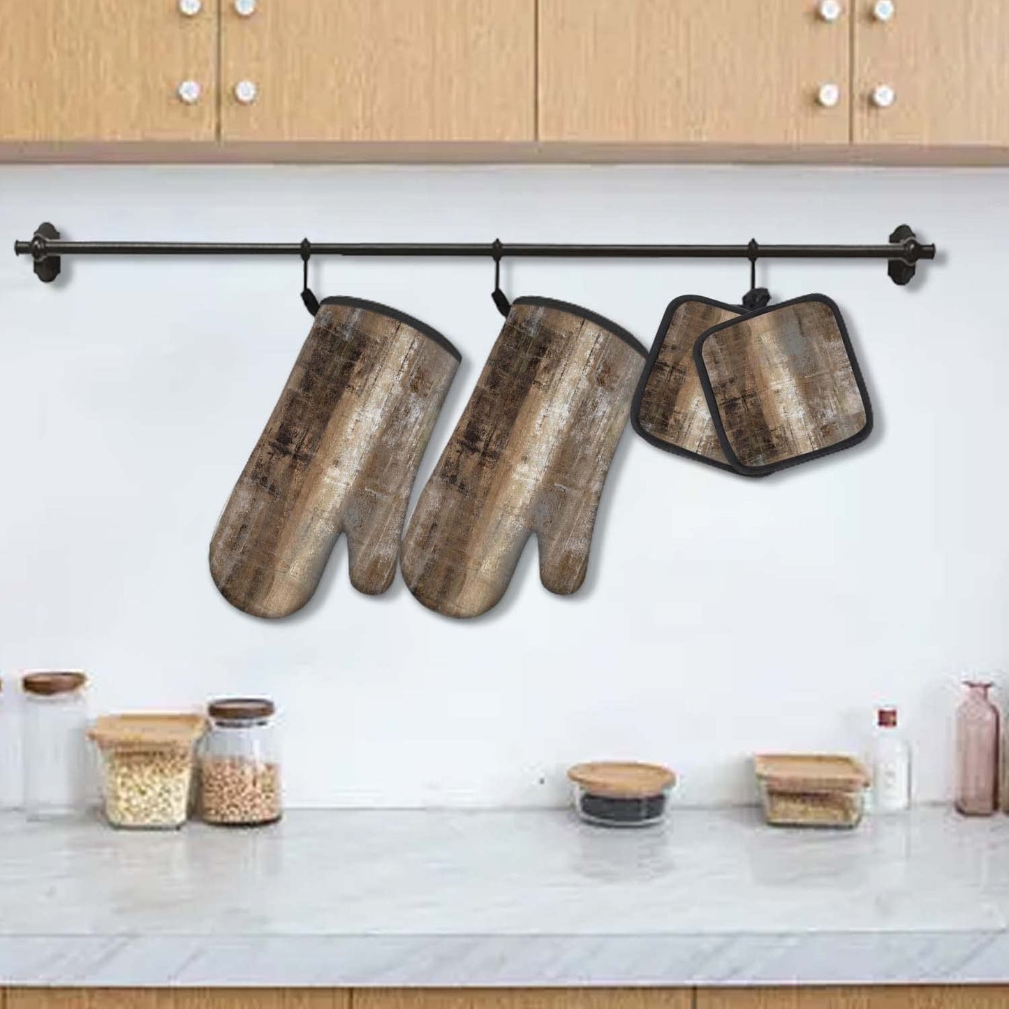 MCALK 5 Pcs Brown Oven Mitts and Pot Holders Sets, Dark Brown Oven Gloves and Hot Pads for Kitchen Cooking, Abstract Modern Art Oven Mitt Potholder is Both Functional and Decorative