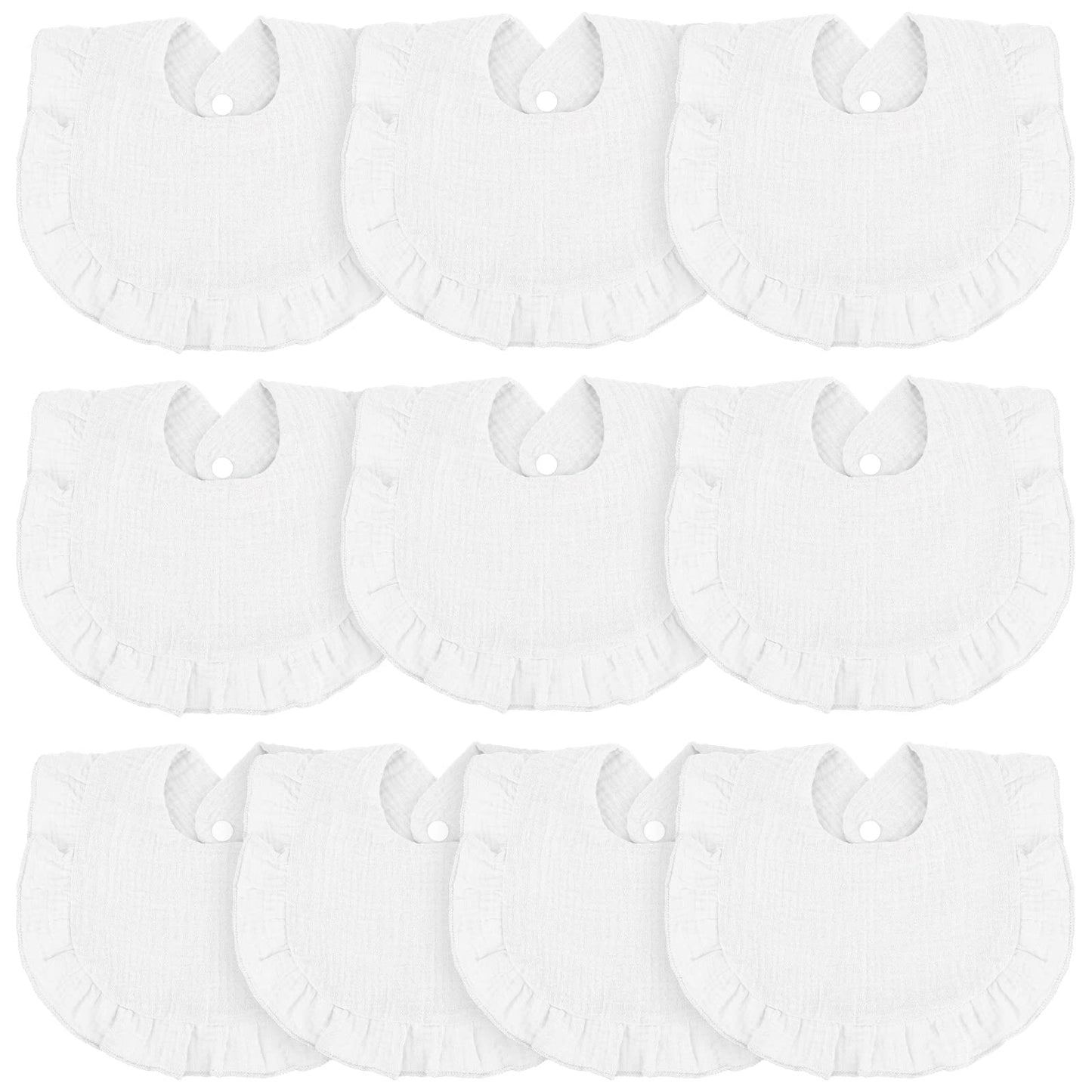Seematn 10 Pcs Baby Muslin Bibs Drool Bibs Bandana Ruffle Soft Cotton for Newborn Baby Infants Girl Teething Toddlers Boy(White)