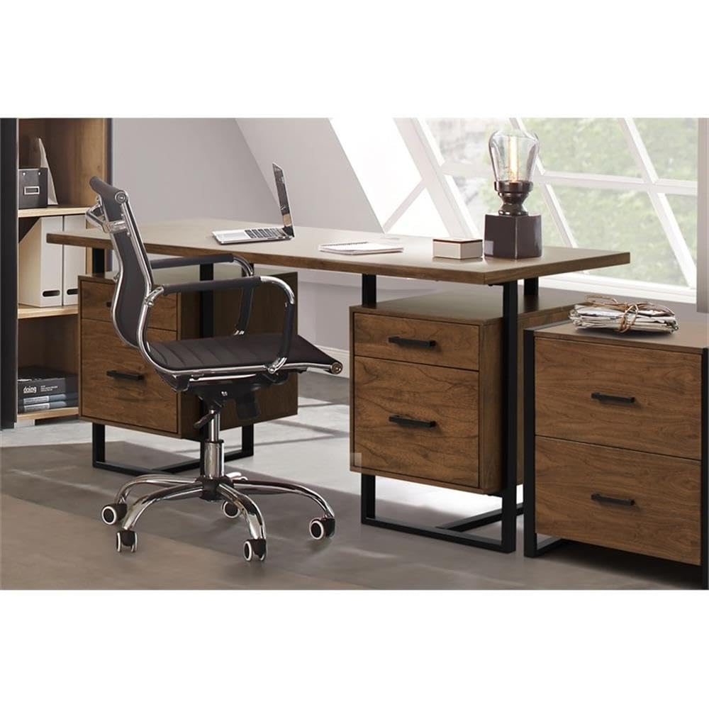 Lexicon Sedley Metal File Cabinet in Walnut and Black
