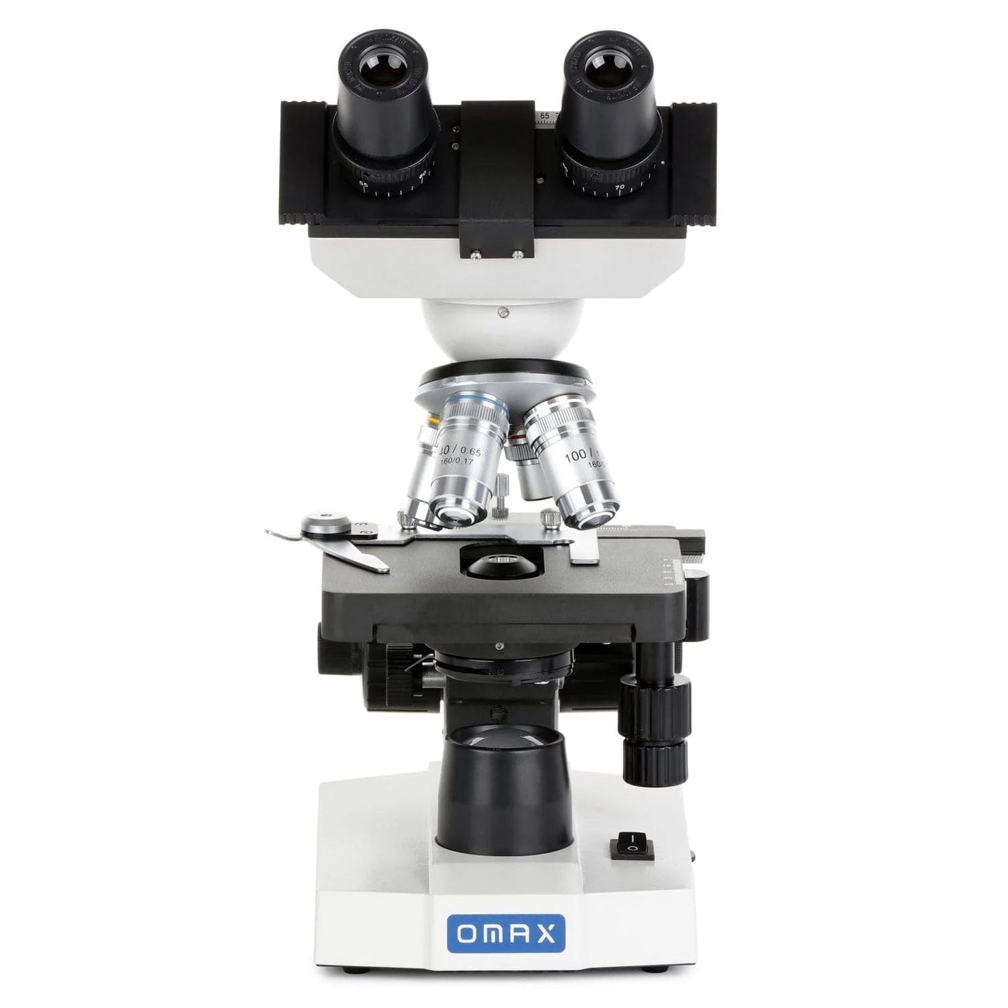 AmScope OMAX 40X-2000X Lab LED Binocular Compound Microscope with Double Layer Mechanical Stage and Coaxial Coarse/Fine Focusing Knob
