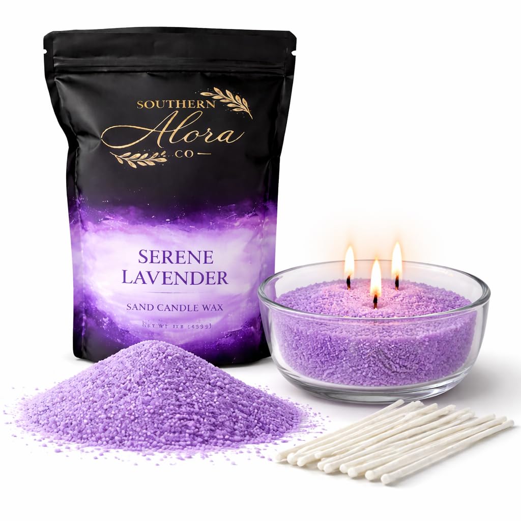 Candle Sand with 10 Wicks – 1 LB Refillable Candle Wax for DIY Candles, Wedding Centerpieces, Home Decor, Candle Making Kit, Candle Sand with Wicks – Lavender Serenity