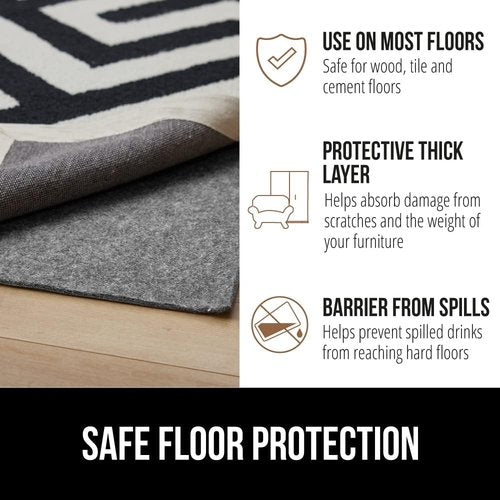 GORILLA GRIP Rug Pad - Slip Resistant Felt with Rubber Backing for Area Rugs | 3x5 FT, 1/8 Inch Thick