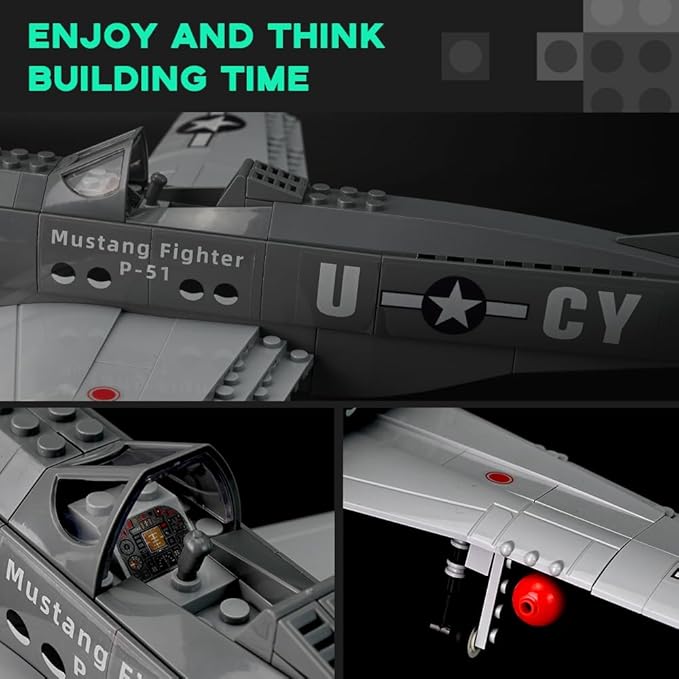 Air Force Series P-51 Mustang Fighter Airplane Military Building Set Adult Gift Compatible with Lego (258 Pieces)