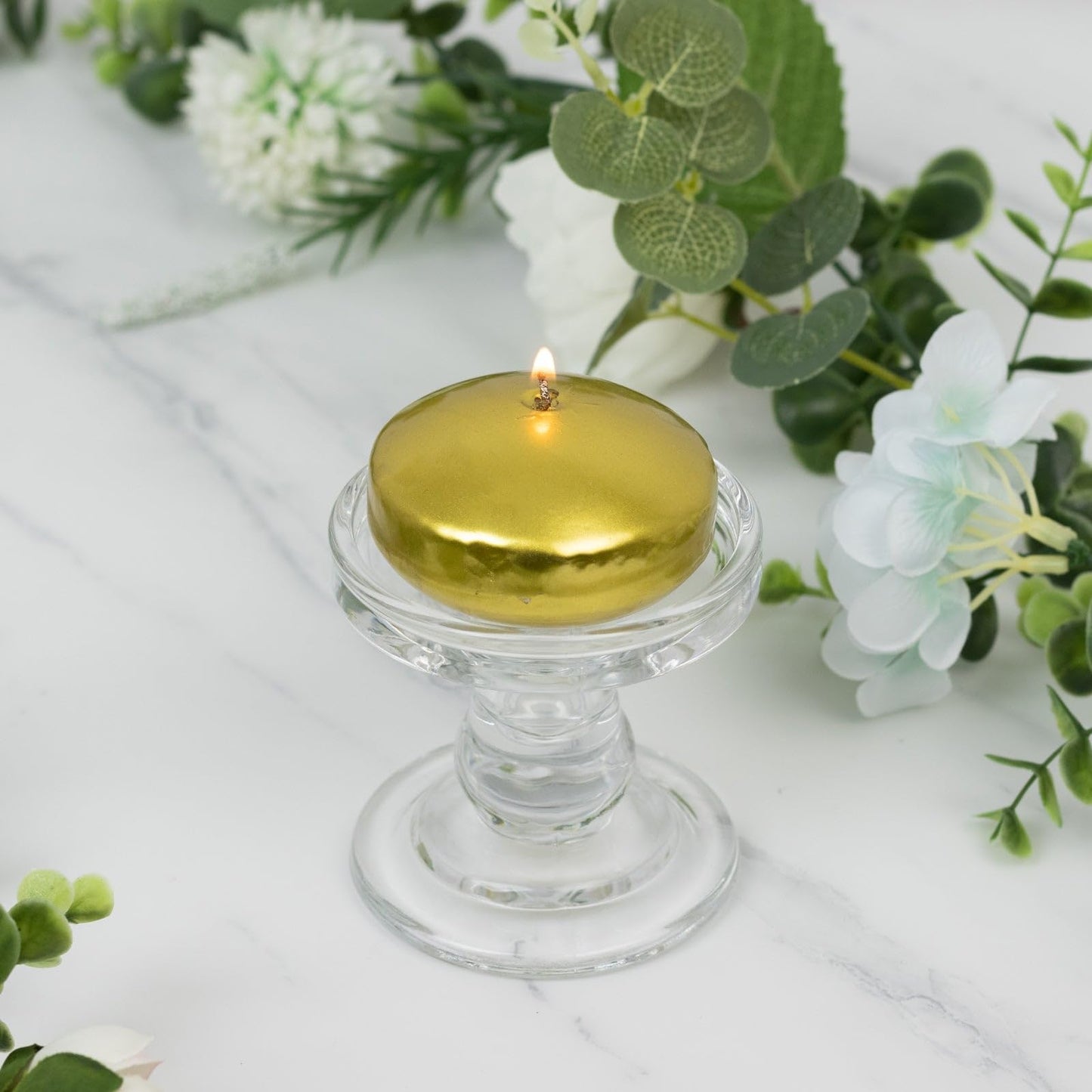 Efavormart 12 Pack 3" Gold Unscented Floating Candles, Long Burn Dripless Wax Discs with Cotton Wick for Cylinder Vases and Wedding Centerpieces